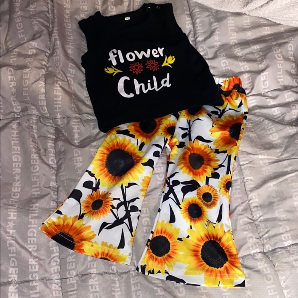 Two piece girls sunflower boho outfit